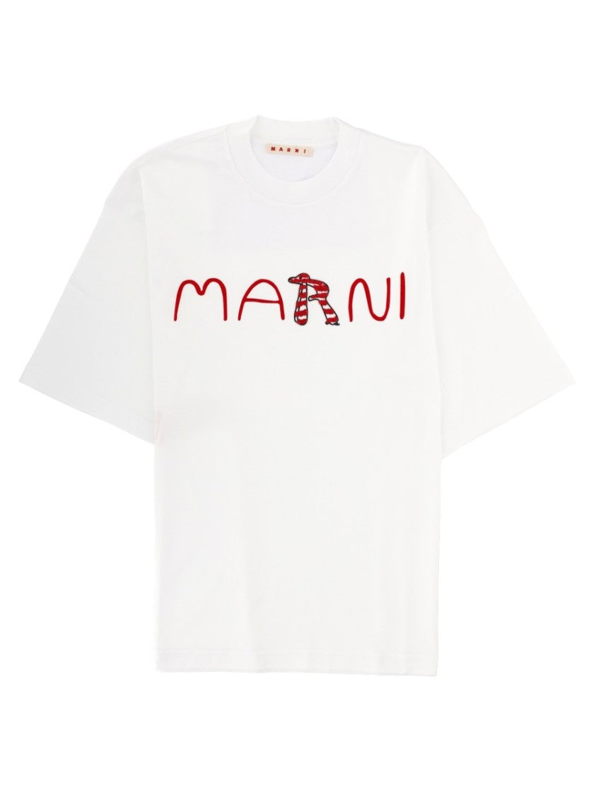 Marni Red Logo Whimsical R Cotton T-Shirt