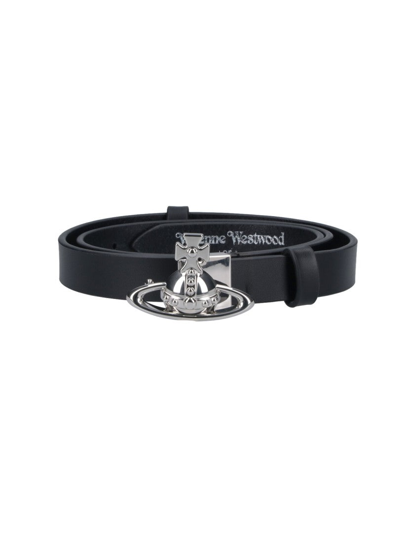 Vivienne Westwood Black Orb Calf Leather Belt