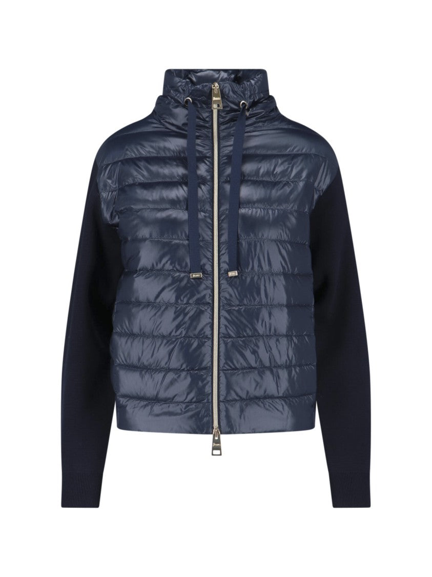 Herno Navy Padded Knit And Nylon Jacket