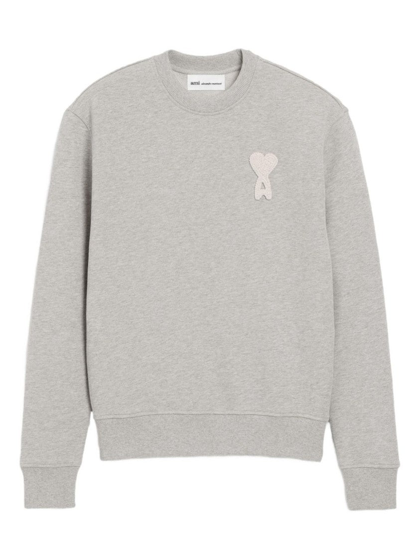 Ami Paris Grey Crochet Patch Tonal Embroidery Sweater