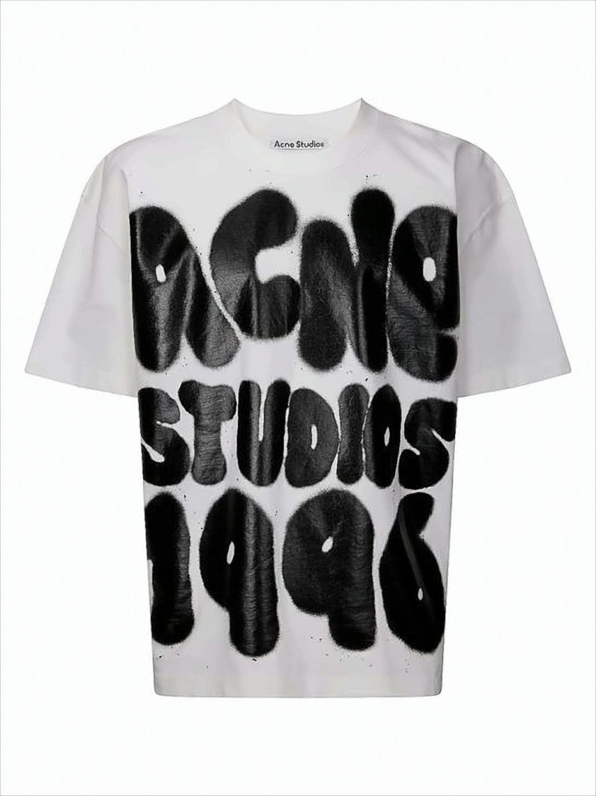 ACNE STUDIOS ブラック＆ホワイト プラスタープリント Tシャツ Acne Studios Boxy-Cut Cotton T-Shirt With Graffiti-Style Print