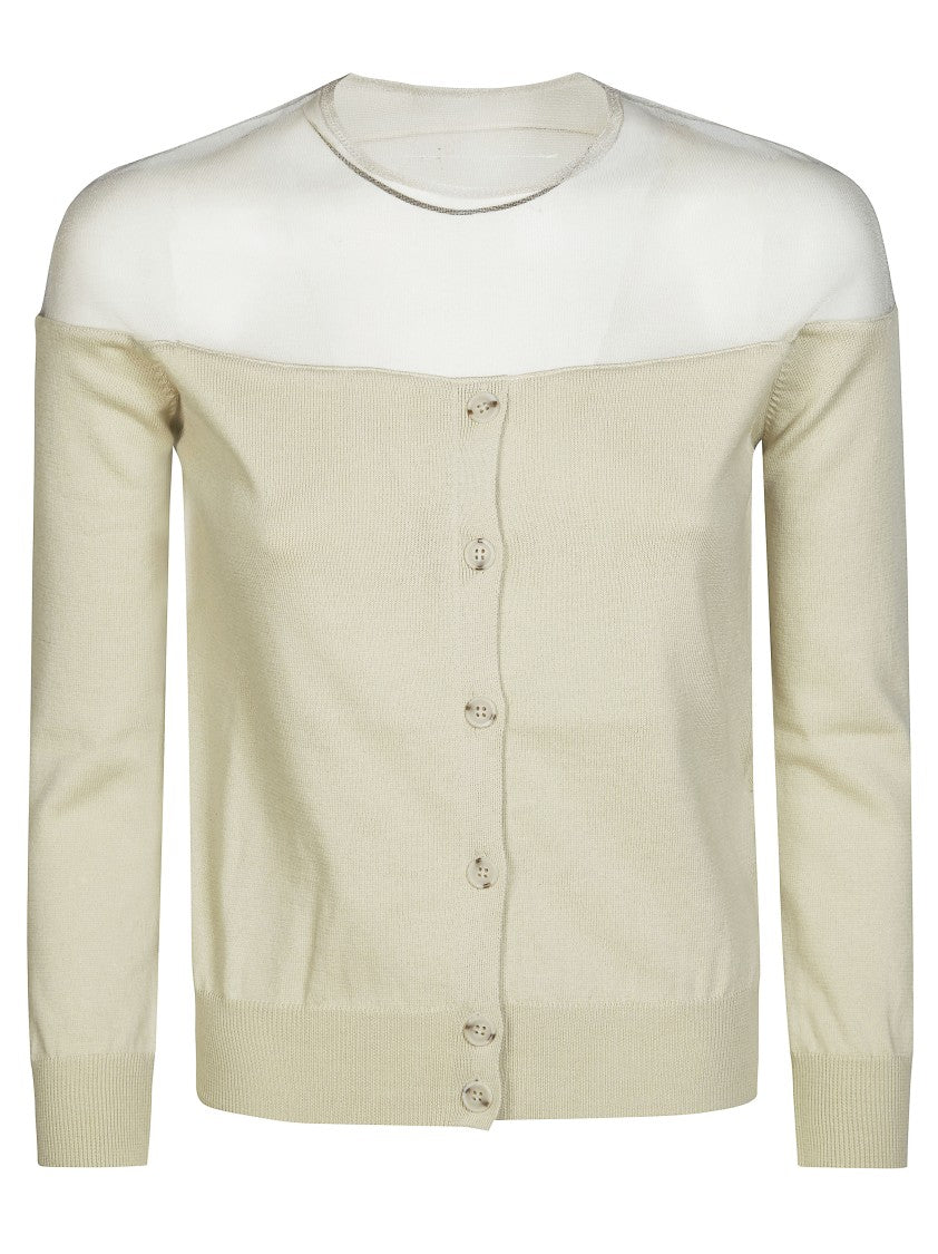Mm6 By Maison Margiela Fitted Ribbed Cuffs Sheer Body Cardigan