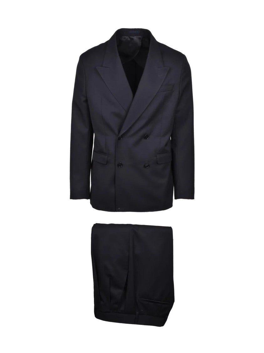 Michele Paoloni Black Virgin Wool Men Double-Breasted Suit