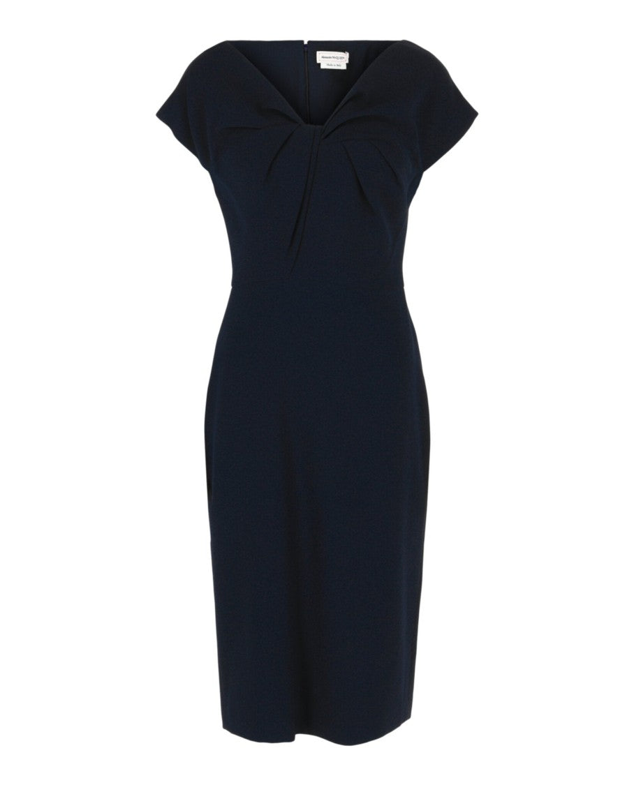Alexander Mcqueen Twist-Detail Crepe Midi Dress With V-Neck
