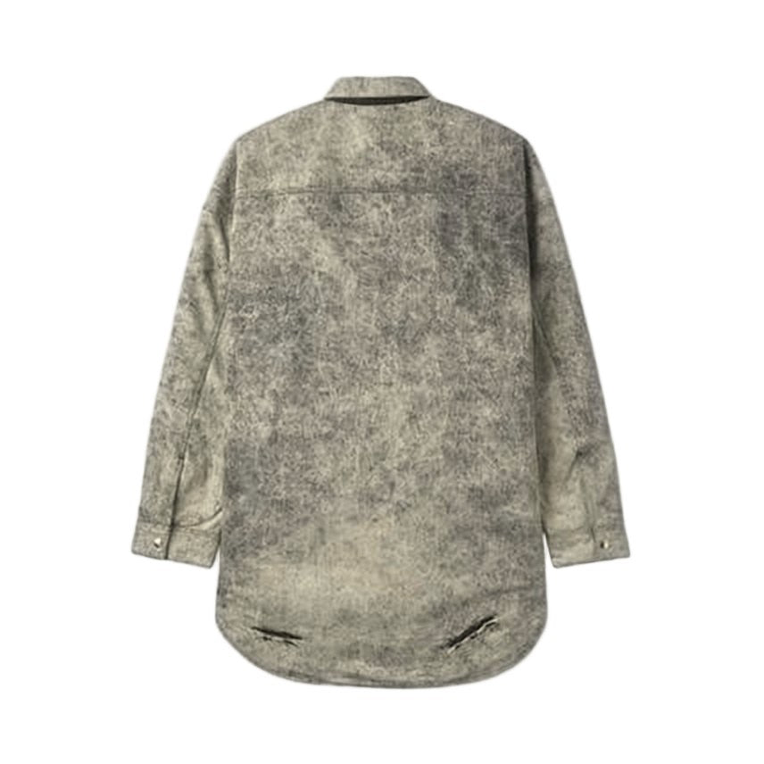 Oamc Distressed Grey Denim Jacket With Quilted Lining