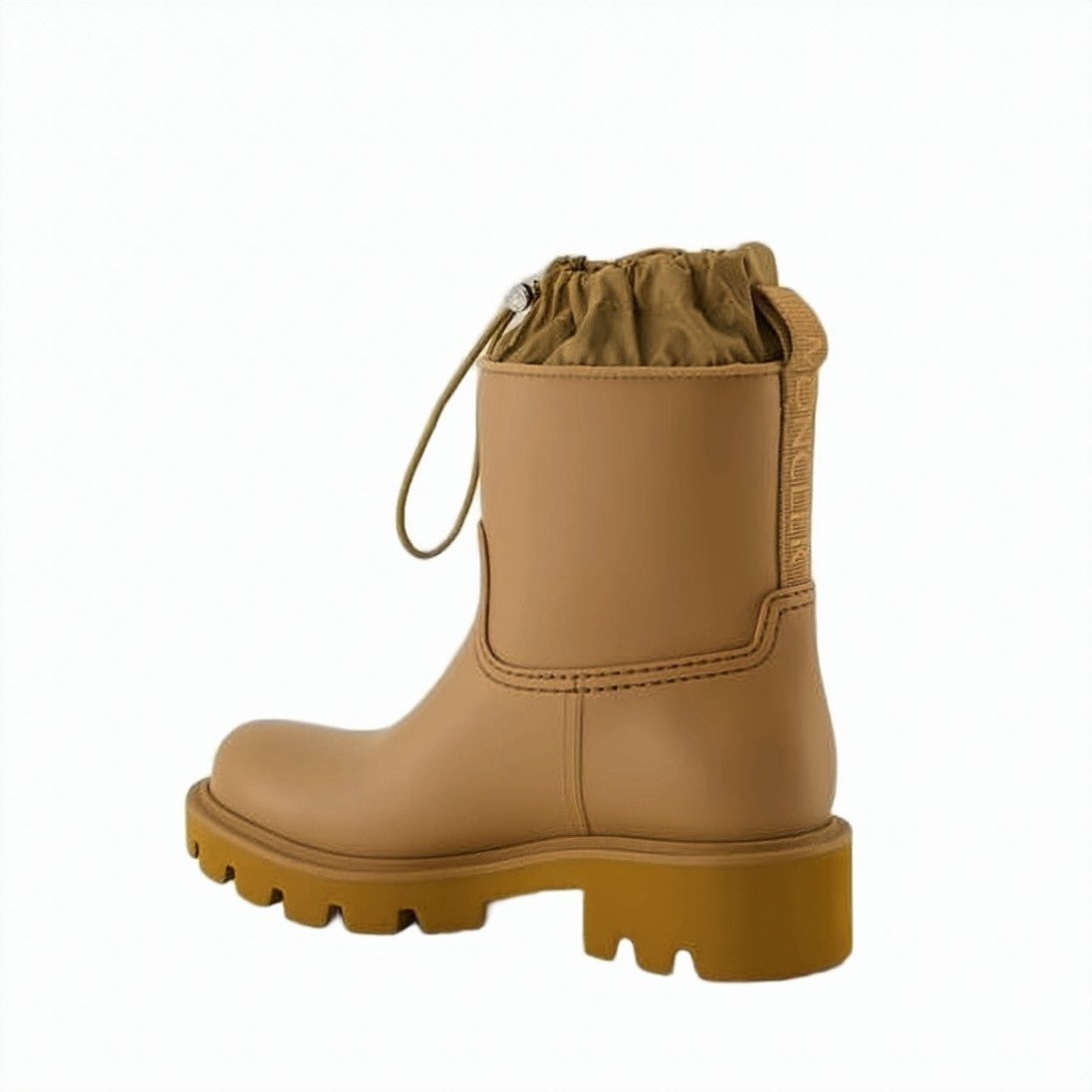 Moncler Ankle-High Brown Rain Boots With Chunky Lug Sole And Drawstring Closure