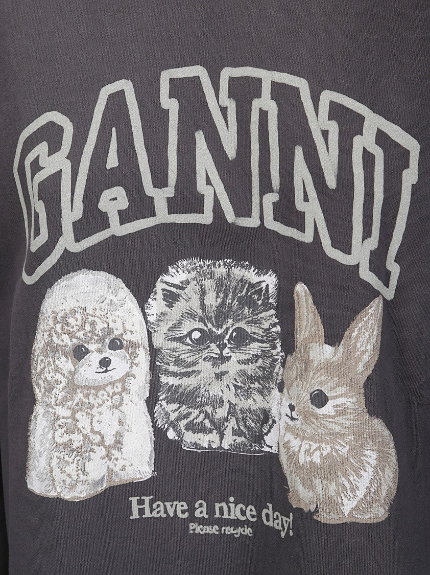 Ganni Isoli Oversize Animals Crop Hoodie