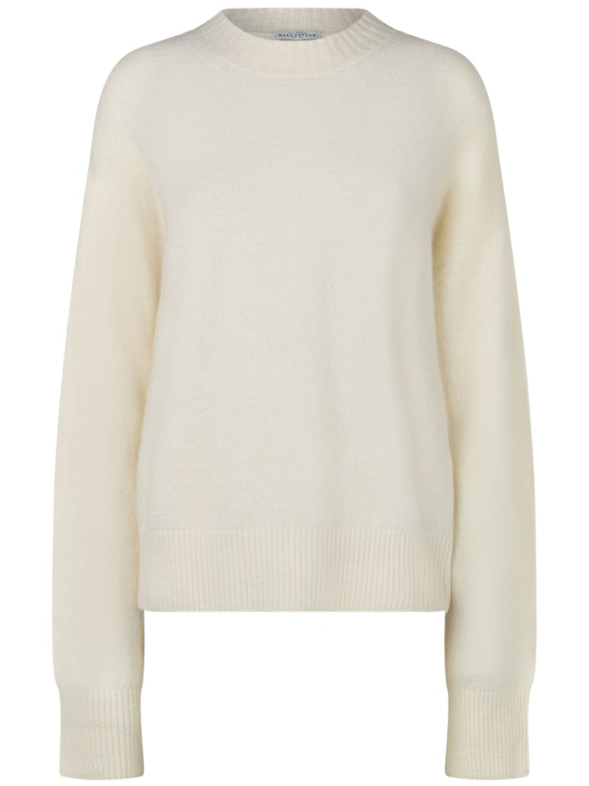 Ballantyne White Relaxed-Fit Ribbed-Cuff Sweater