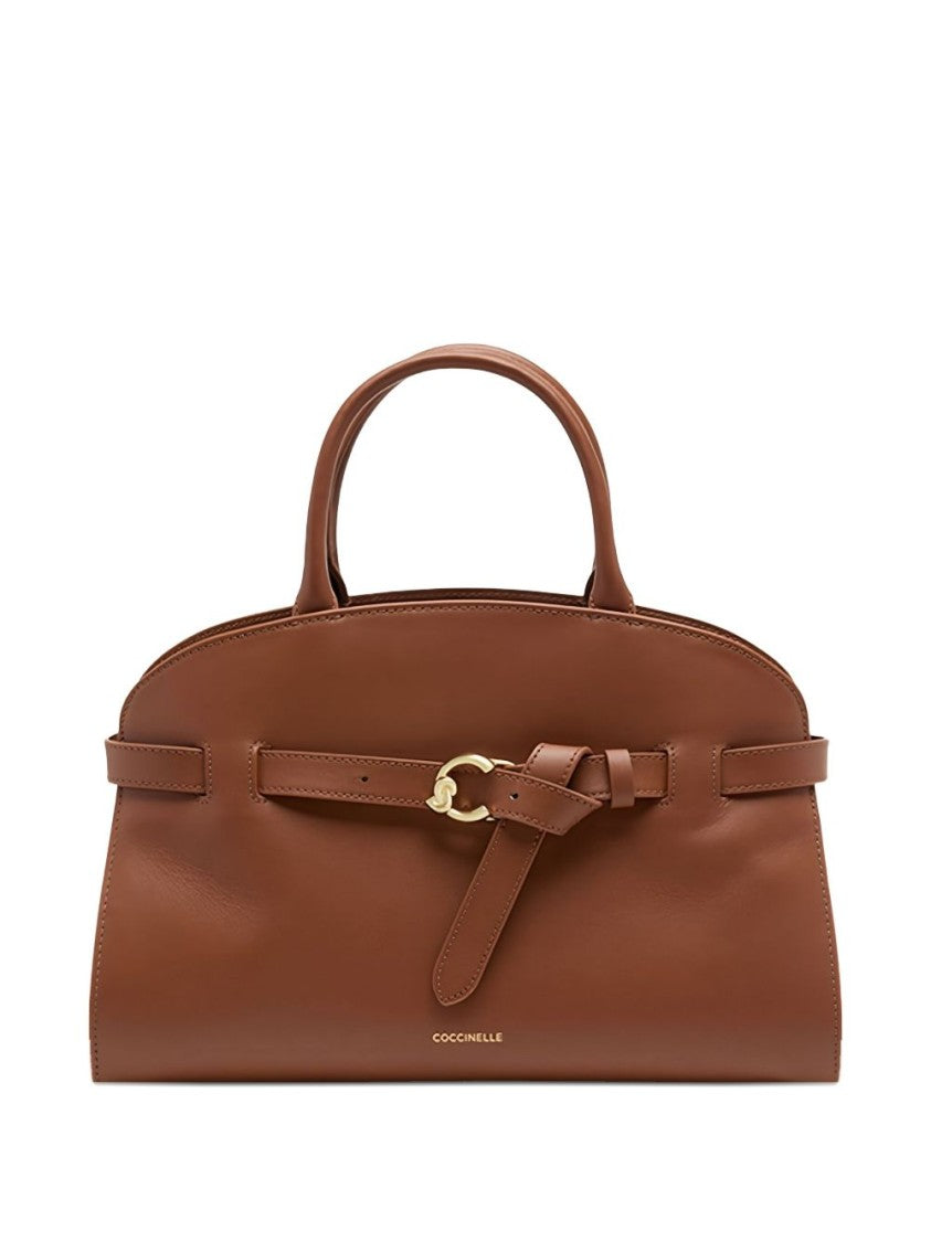 Coccinelle Structured Brown Leather Handbag With Belt Buckle Detail