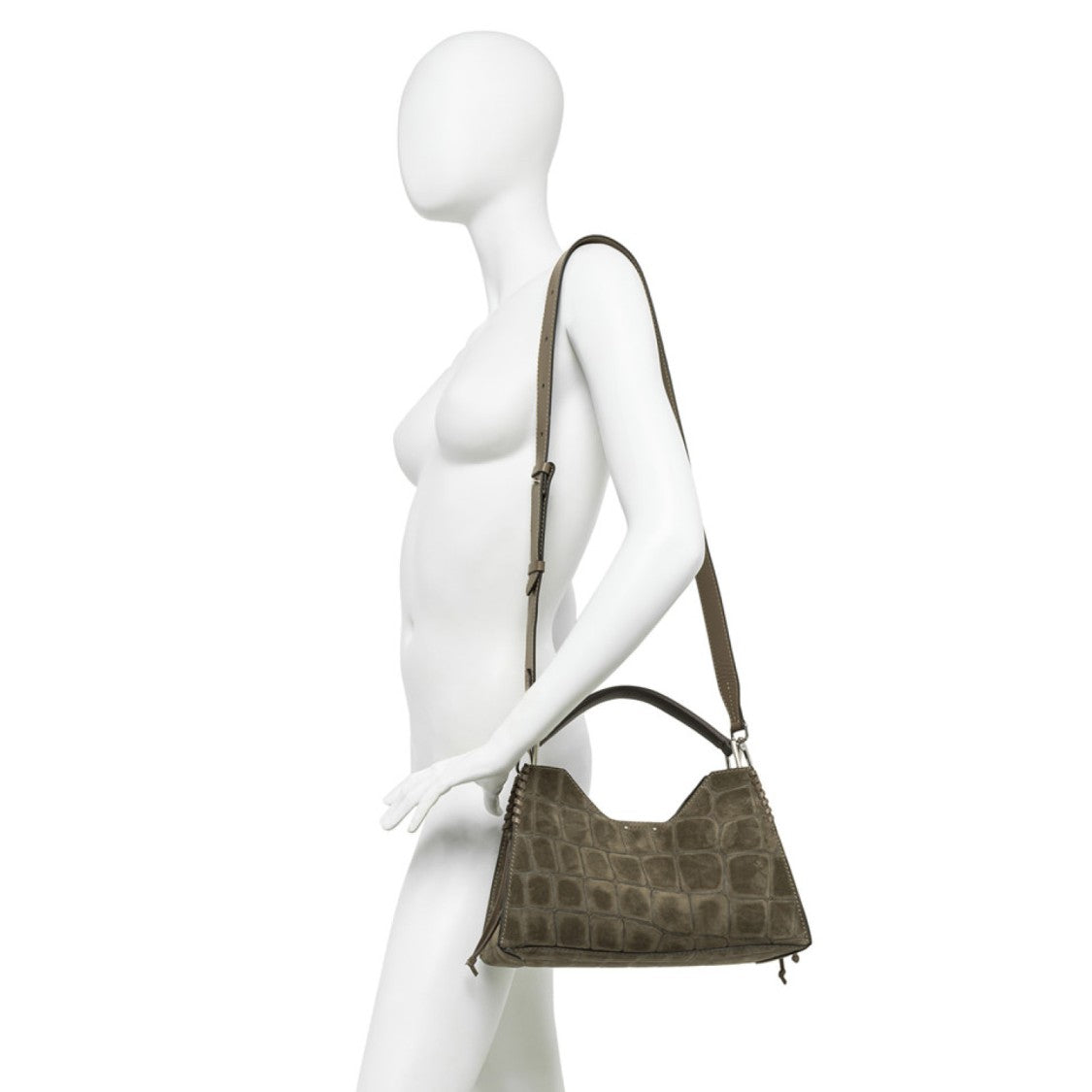 Gianni Chiarini Fawn Aurora Croc-Print Suede Bag
