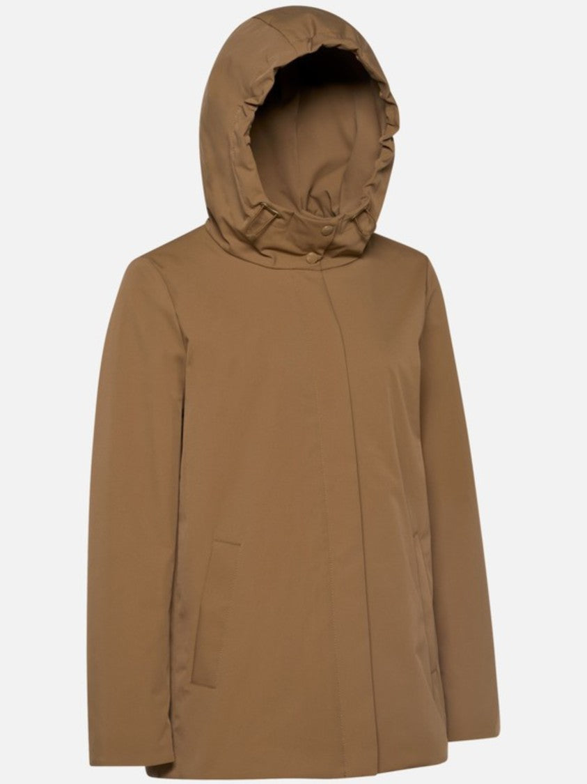 Geox Short Brown Matte-Finish Jacket With Structured Hood