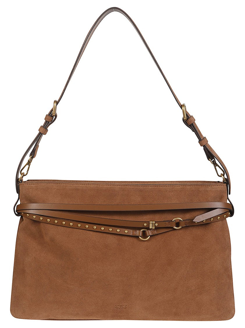Pinko Belt Big Bag Brown Calf Leather Shoulder Bag