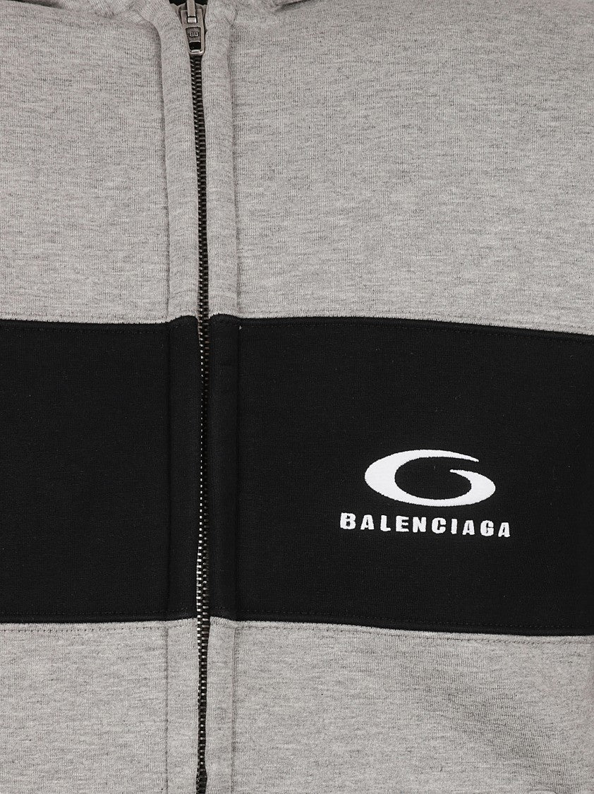 Balenciaga Zip-Up Hoodie With Panel Design And Logo