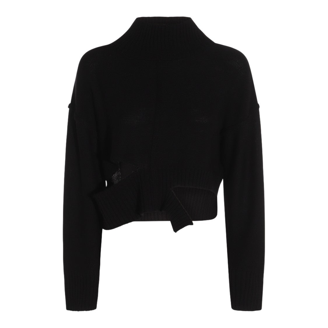 Mm6 By Maison Margiela Cropped Black Sweater With Asymmetrical Hem