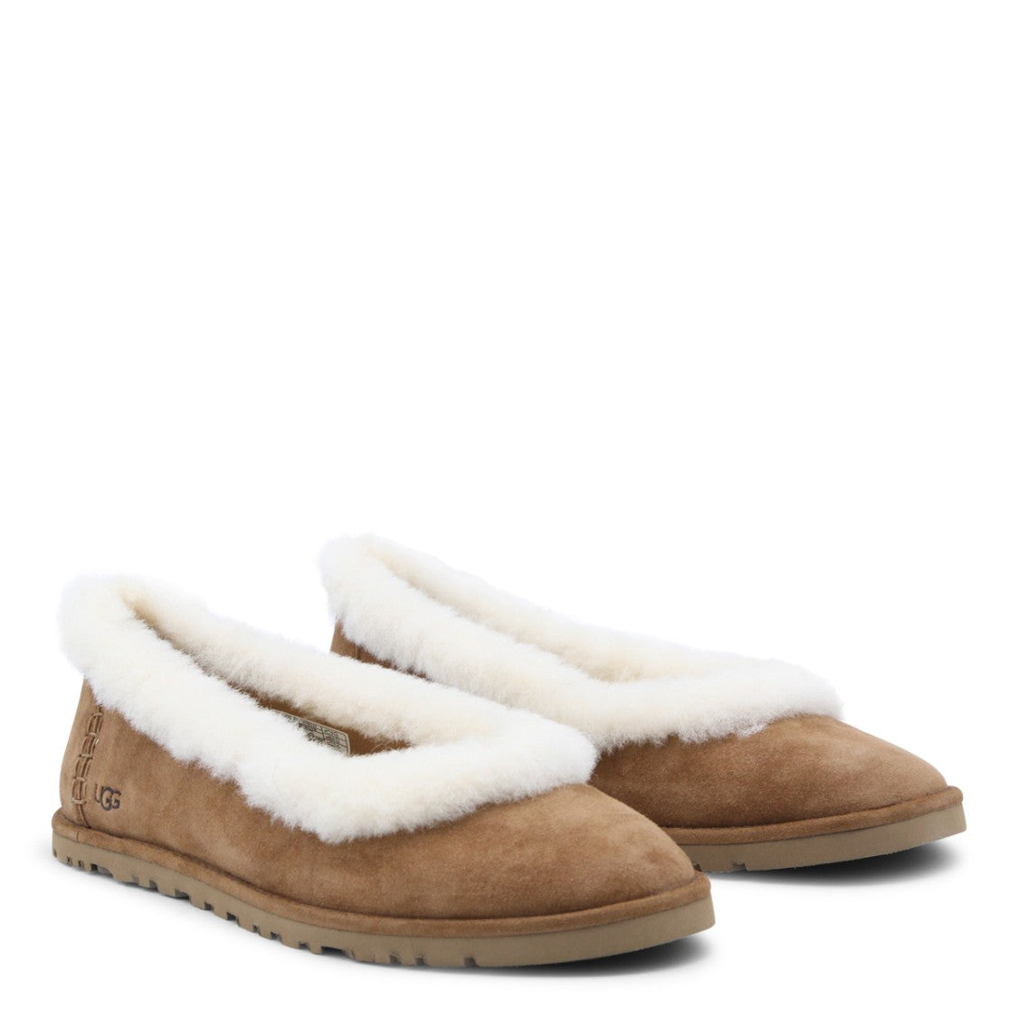 Ugg Suede Shearling Trim Textured Sole Flats