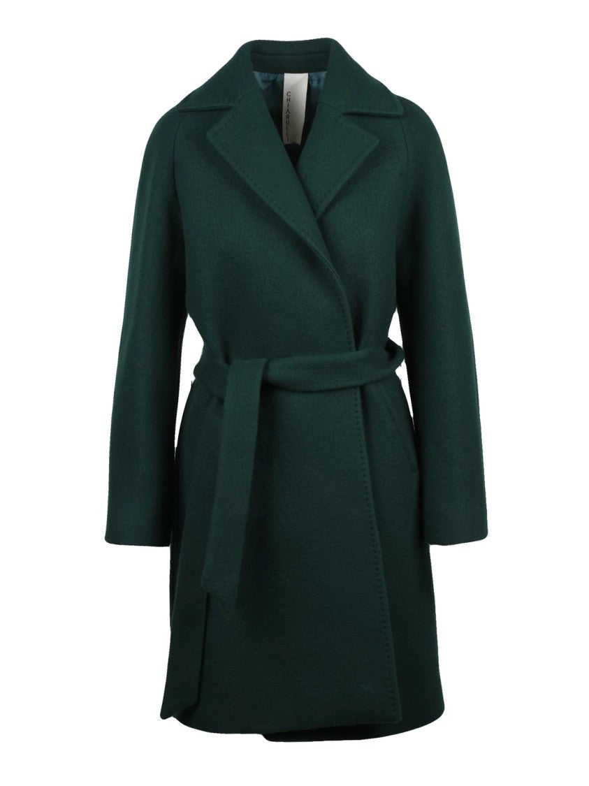 Chiarulli Green Virgin Wool-Blend Belted Coat