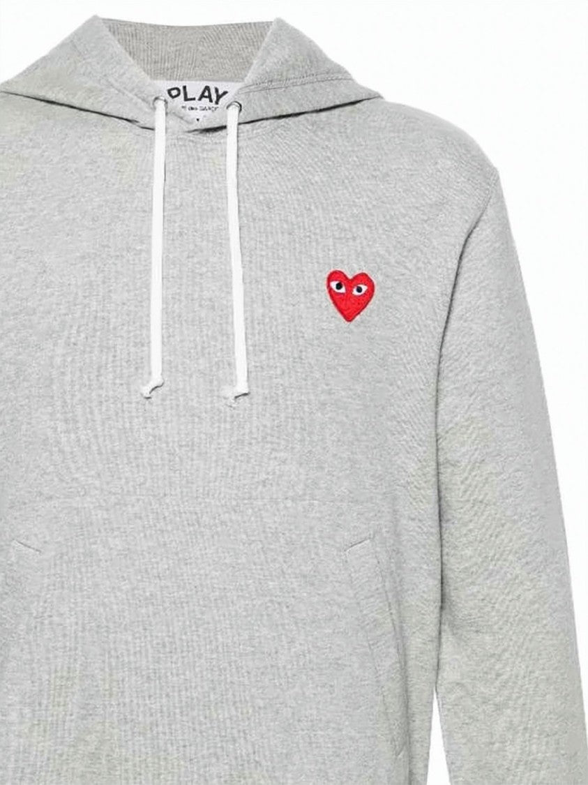 Comme Des Garçons Relaxed Fit Light Grey Hoodie With Iconic Heart Emblem