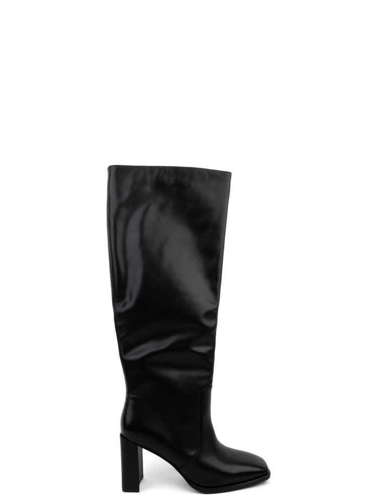 Adrianna Feretti Black Low-Heeled Slouched Shaft Leather Boots