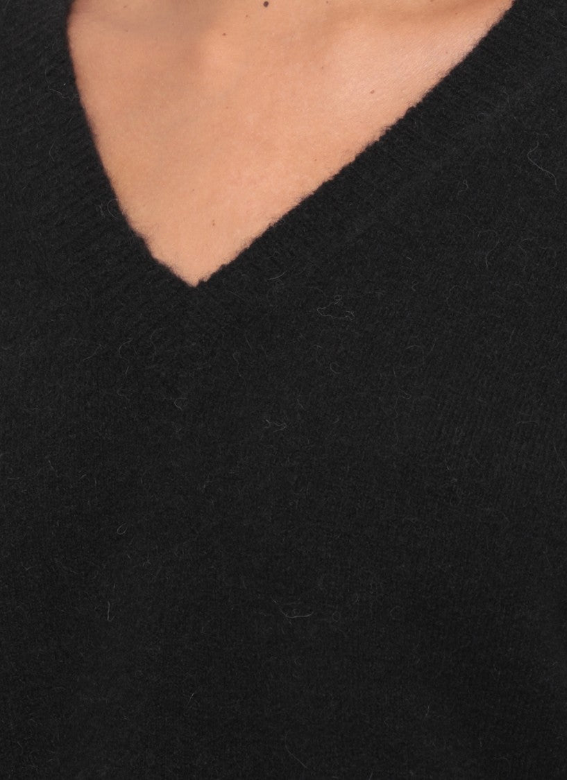 Rick Owens Black Elasticated V-Neck Cropped Sweater