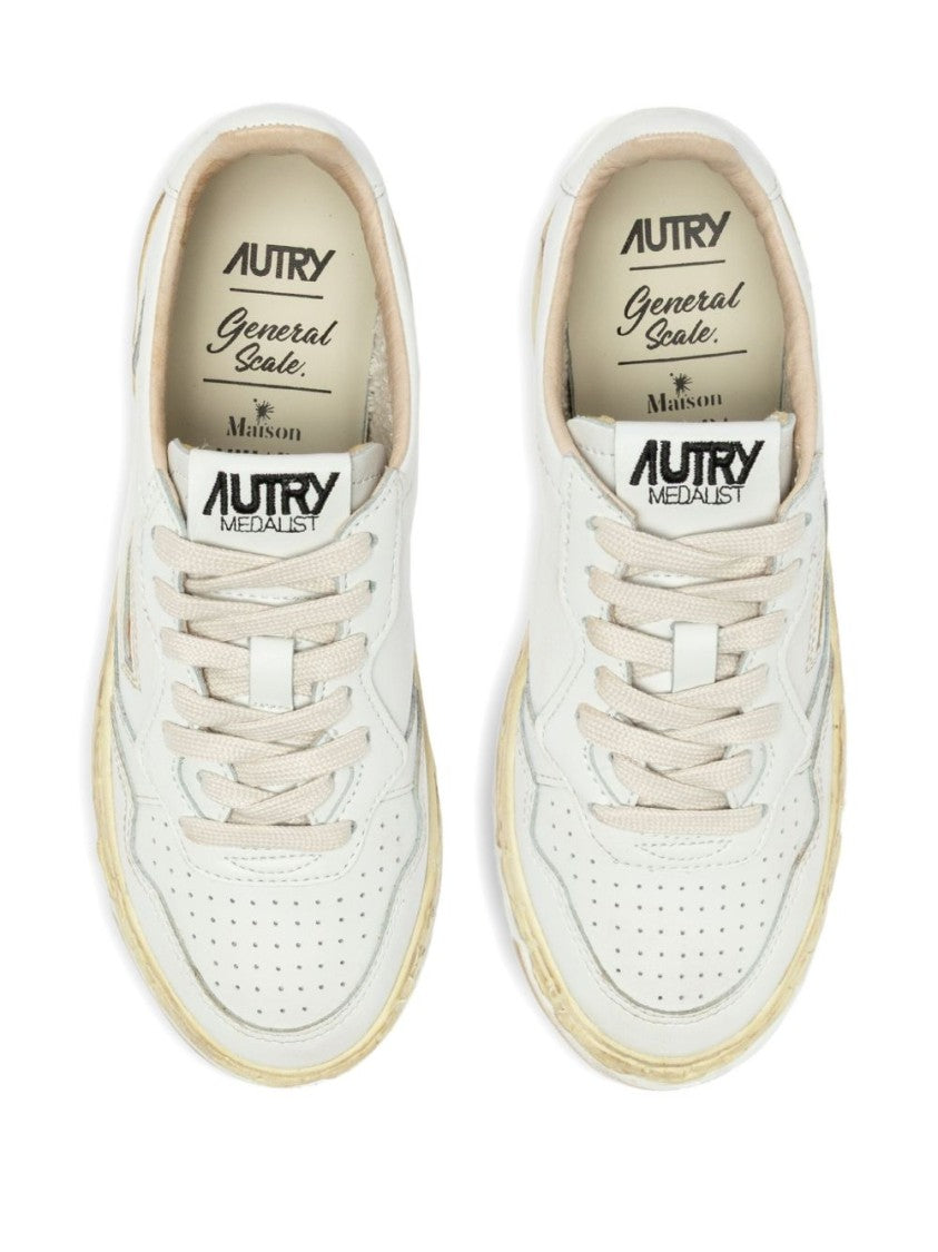 Autry X Maison Mihara Yasuhiro Low-Top White Leather Sneakers With Perforated Detailing