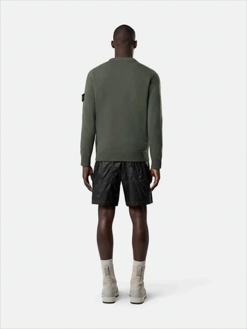 Stone Island Crew Neck Wool-Polyamide Blend Sweater With Signature Patch