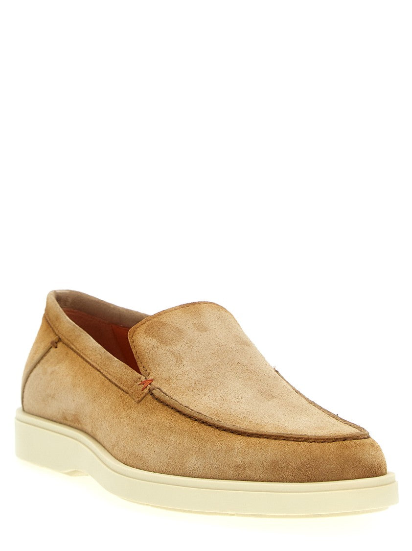Santoni Brown Suede Loafers With Rubber Sole