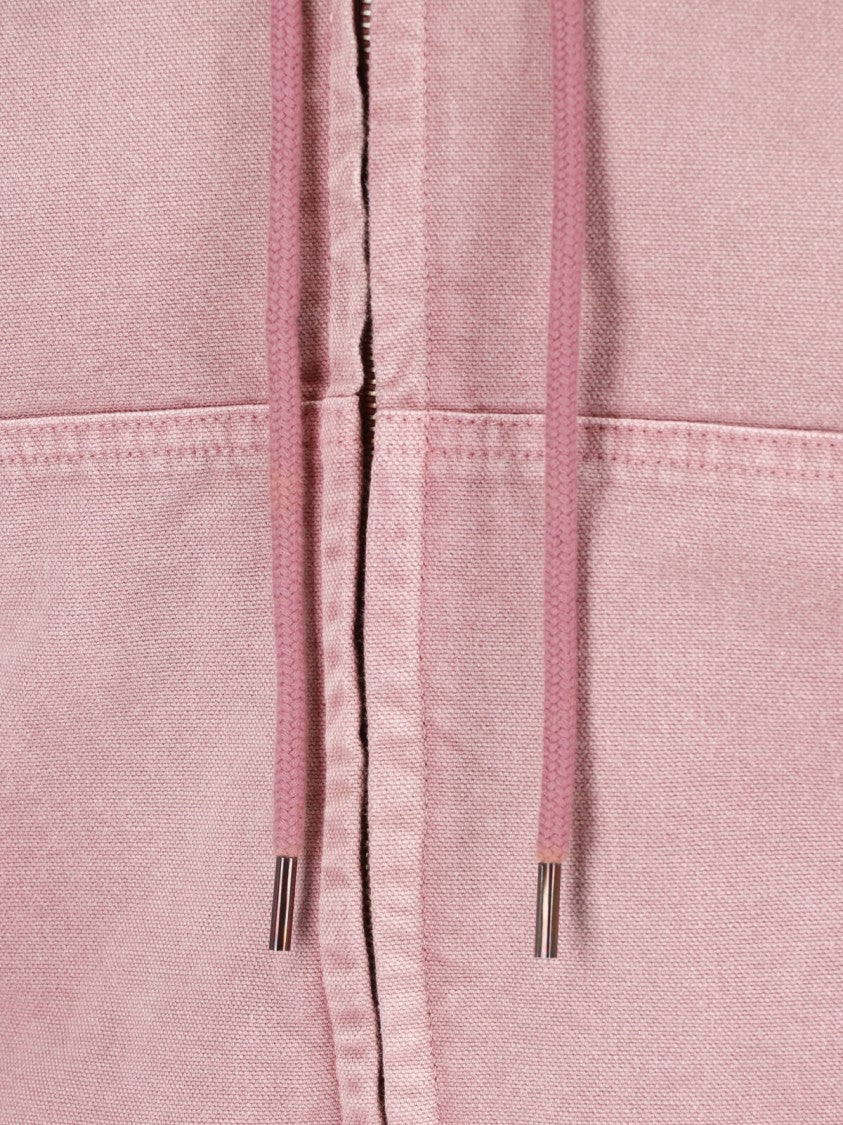Auralee Pink Cropped Hooded Fleece Lined Jacket