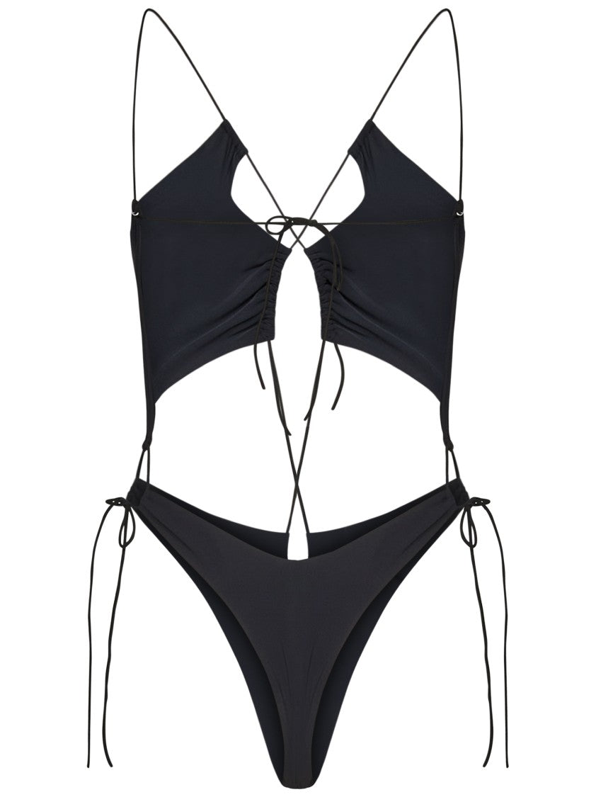 Amazuin Cross-Back Laced One-Piece Swimsuit In Black Jersey