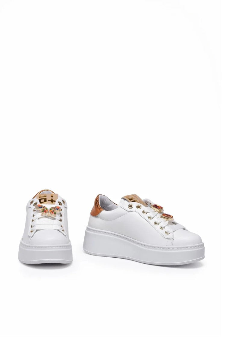 Gio + White Bronze Leather Wedge Sneakers
