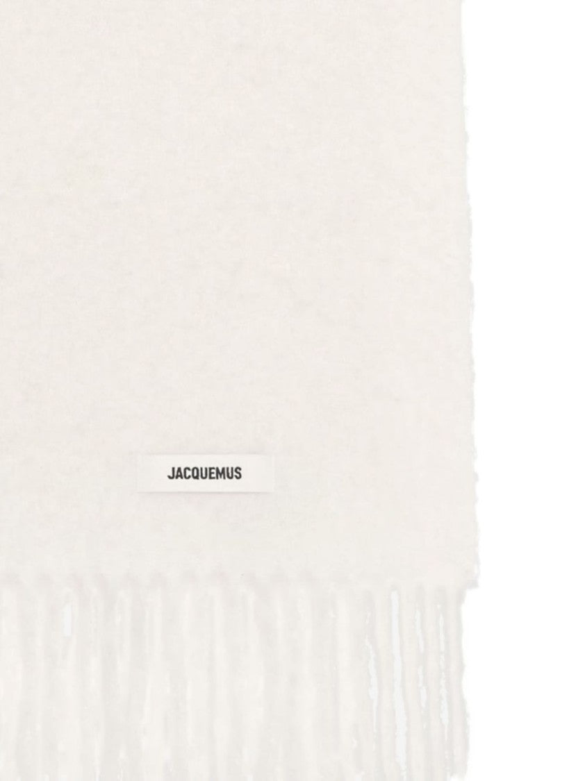 Jacquemus Beige White Fringed Wool Blend Scarf