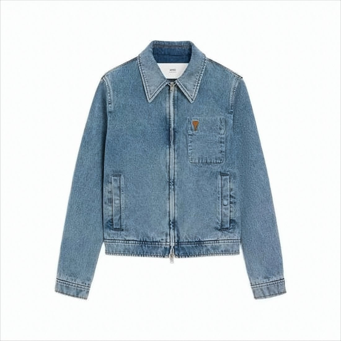 Ami Paris Light Blue Denim Jacket With Iconic Heart Detail