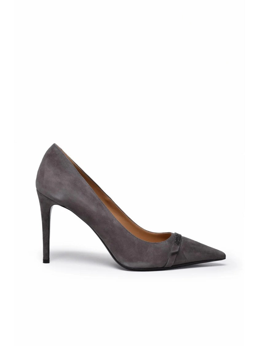 Eleventy Grey Pointed Toe Suede High Heel Pumps