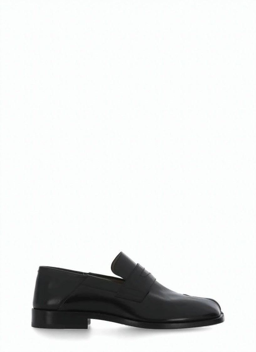 Maison Margiela Split-Toe Black Leather Loafers With Penny Strap