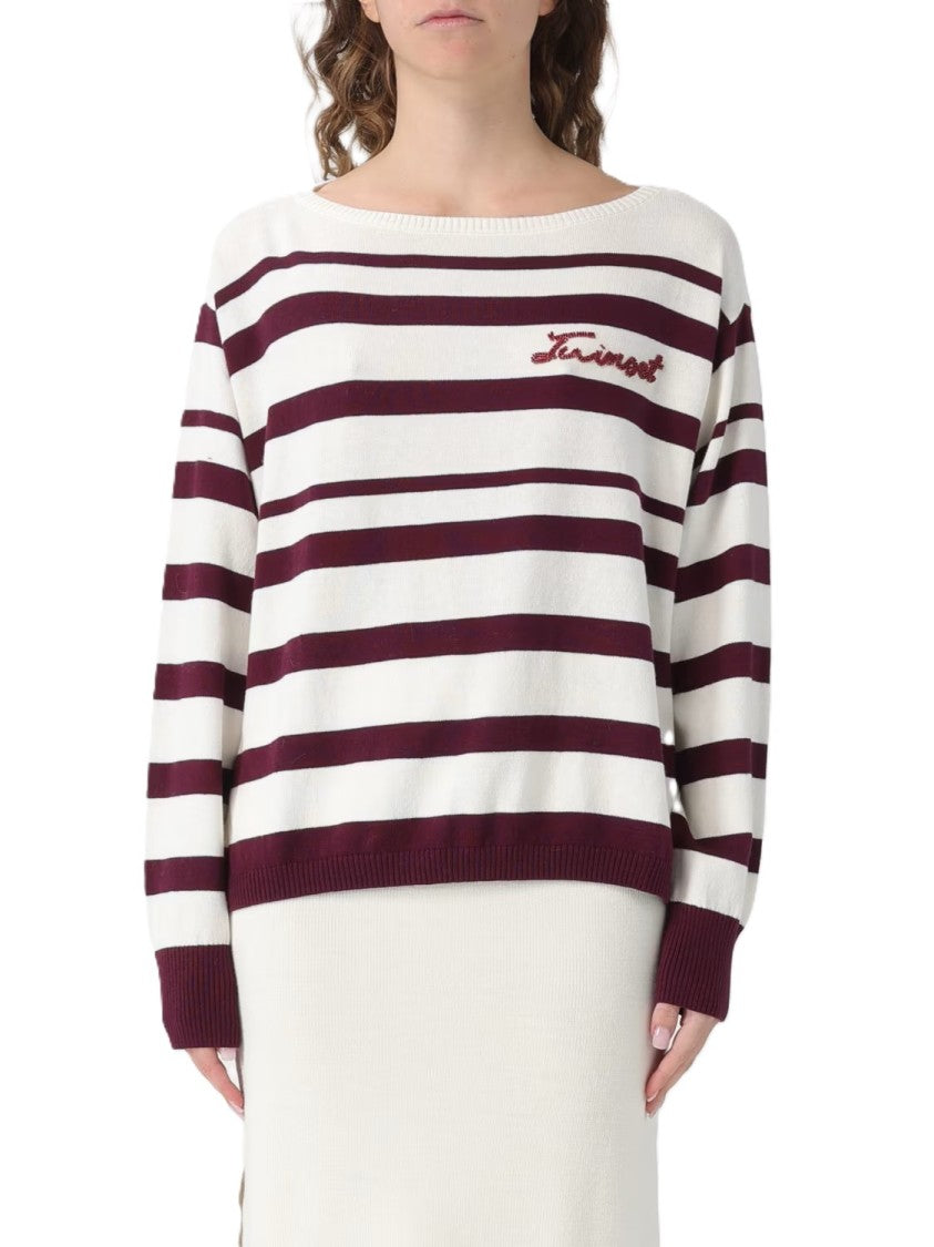 Twin-Set Striped Knit Top With Boat Neckline