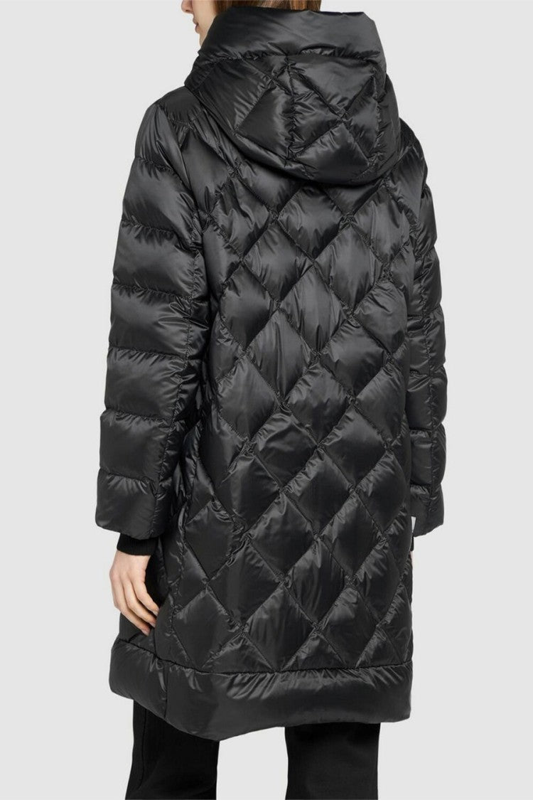 Max Mara Black Diamond-Quilted Hooded Longline Down Puffer Coat
