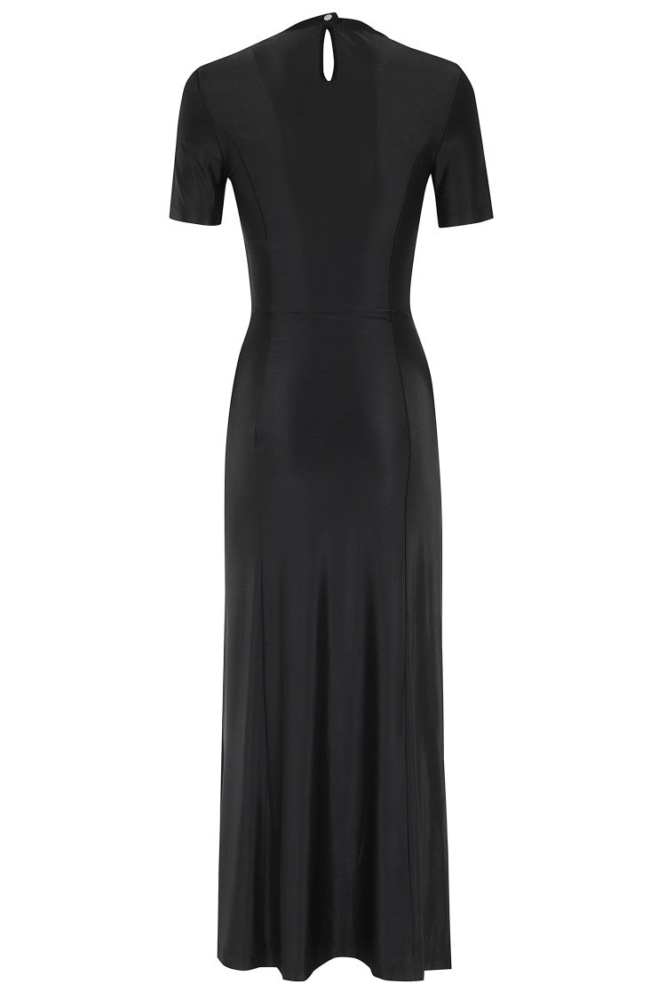Rabanne Black Long Draped Studded Asymmetric Viscose Evening Dress
