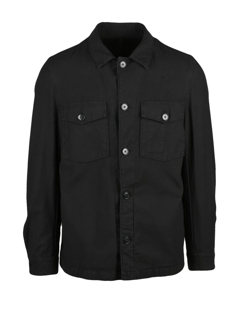 L.B.M. 1911 Black Twill Shirt With Classic Collar And Buttoned Pockets