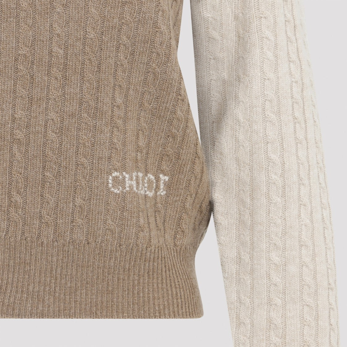 Chloé Cropped Two-Tone Cable Knit Sweater