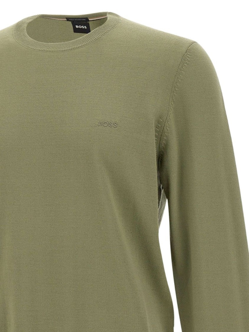 Boss Olive Green Classic Crew Neck Sweater