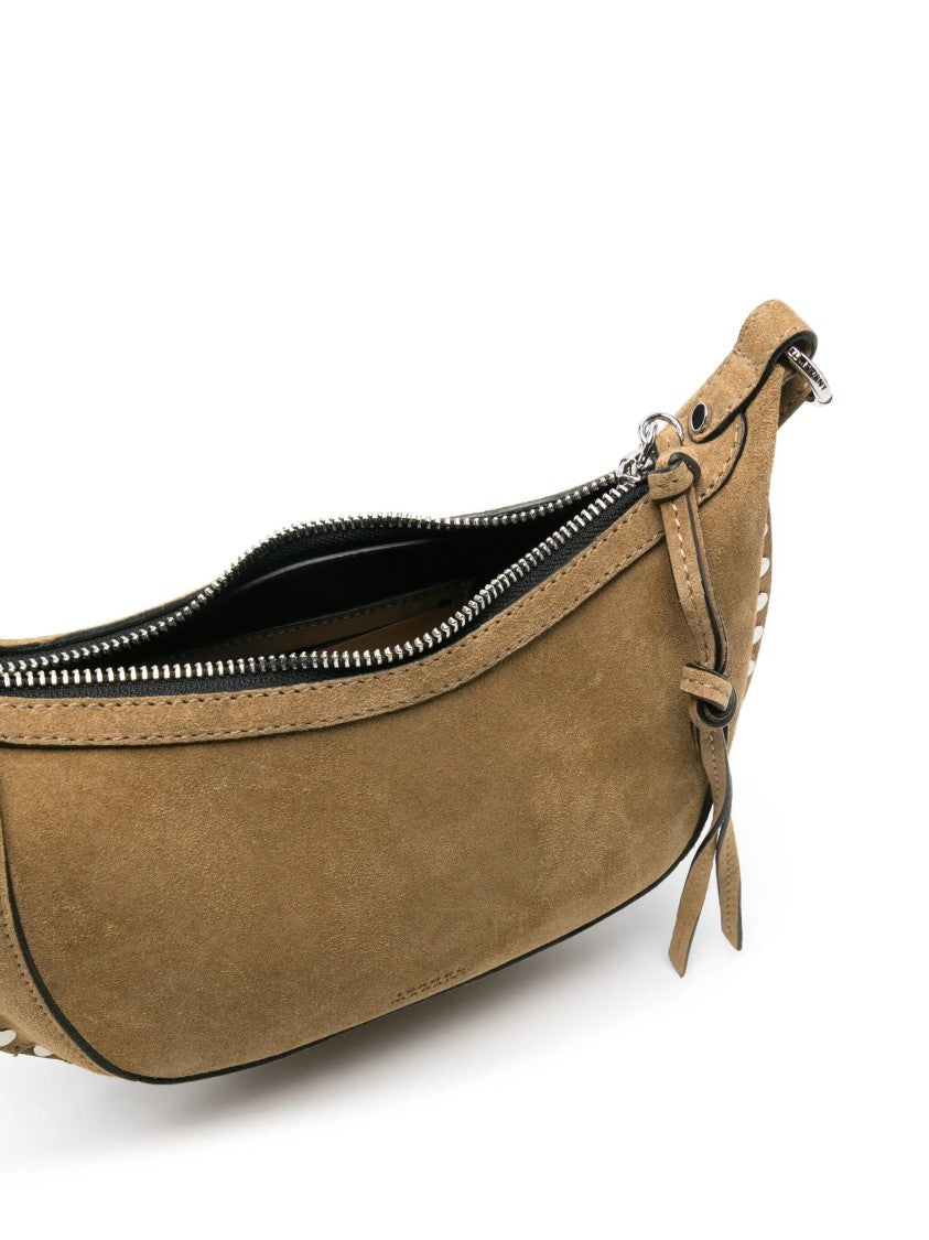 Isabel Marant Crescent-Shaped Brown Calf Velvet Leather Oskan Moon Shoulder Bag