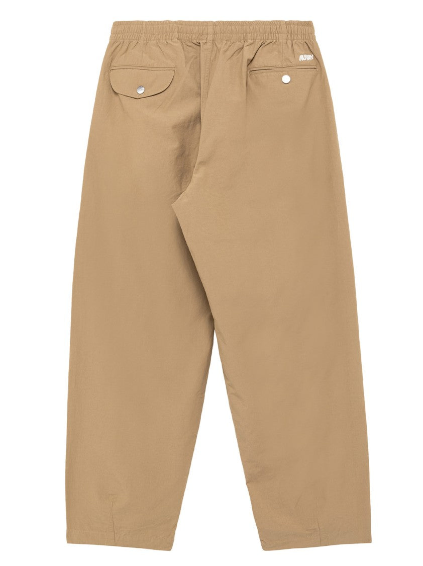 Autry Beige Technical Cotton Chinos With Embroidered Logo