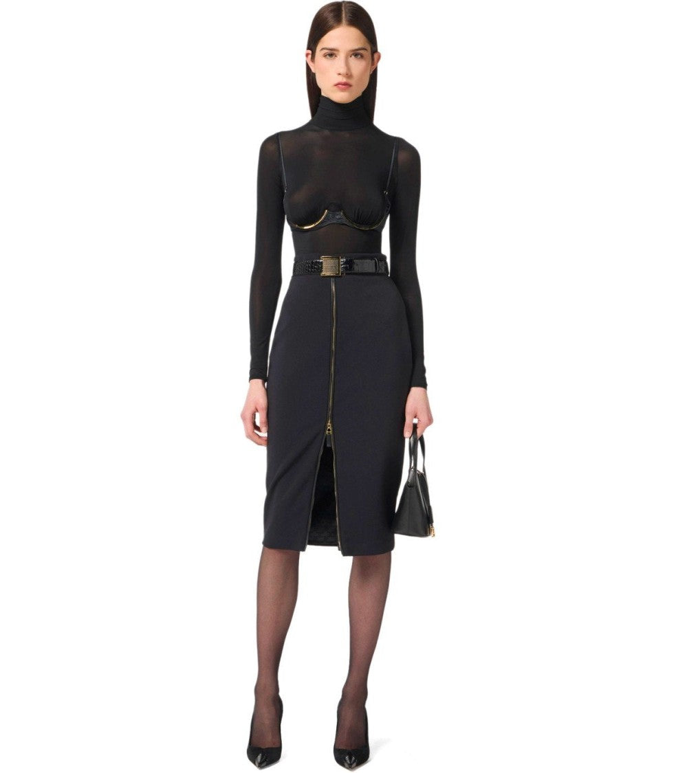 Elisabetta Franchi Black Zipped Midi Skirt