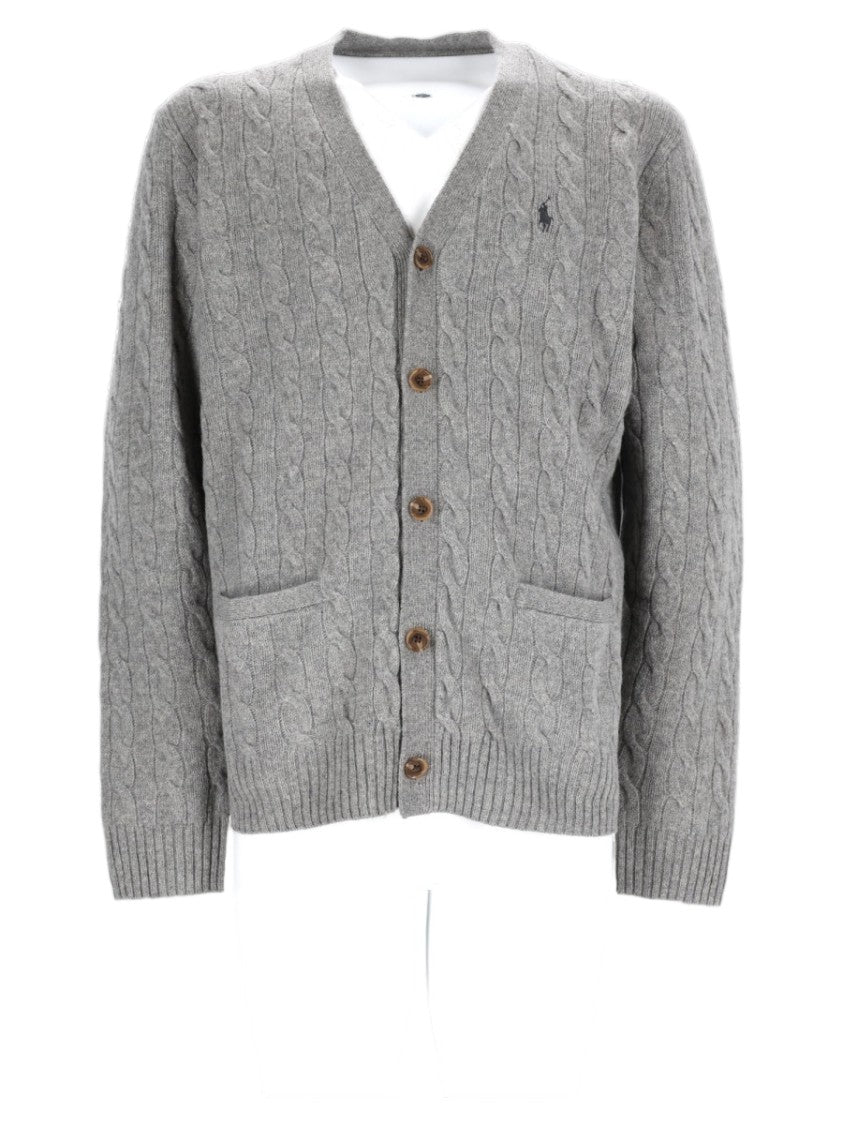 Polo Ralph Lauren Grey Cable-Knit V-Neck Wool-Cashmere Cardigan