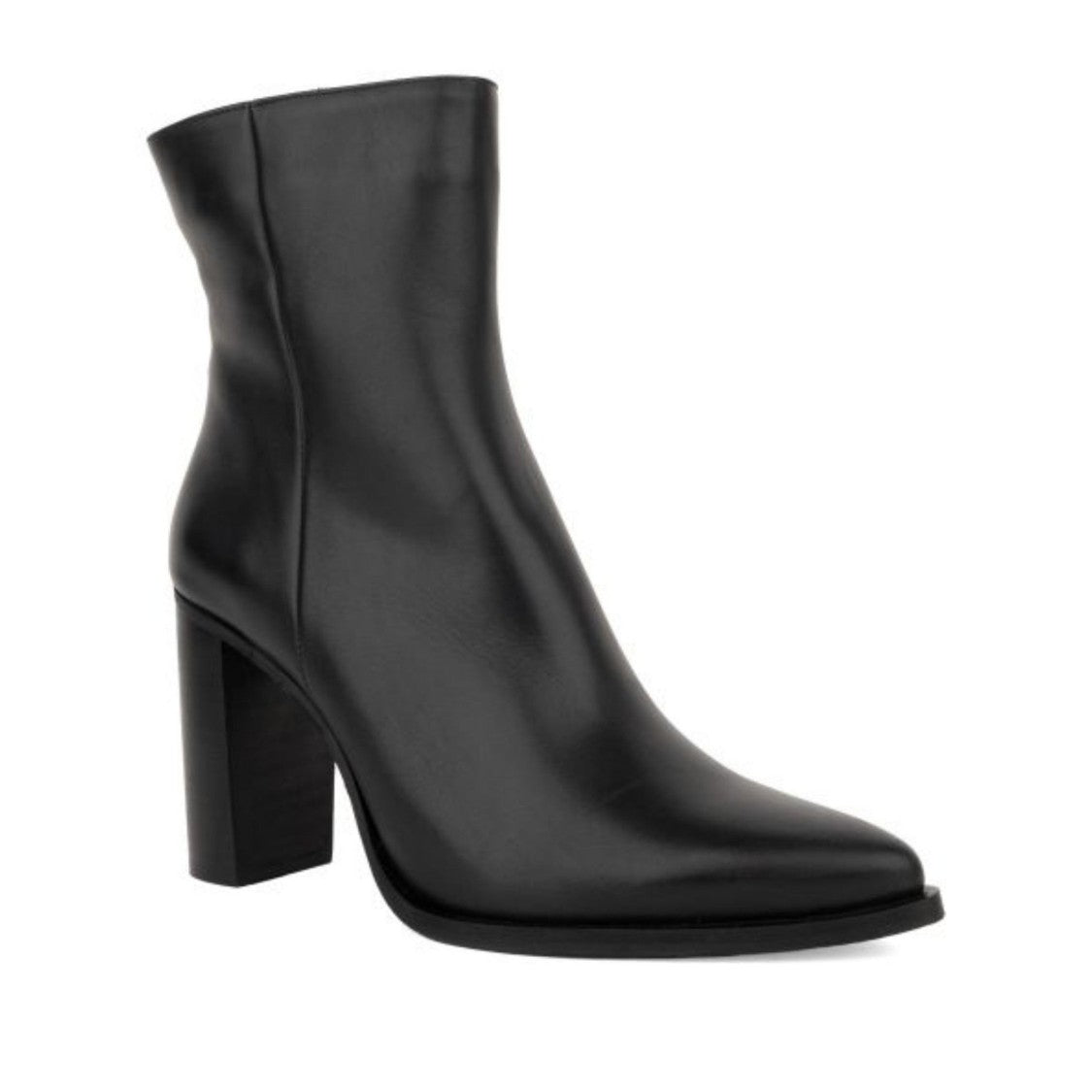 Sergio Moretti Black Pointed Toe High Block Heel Leather Dress Boots
