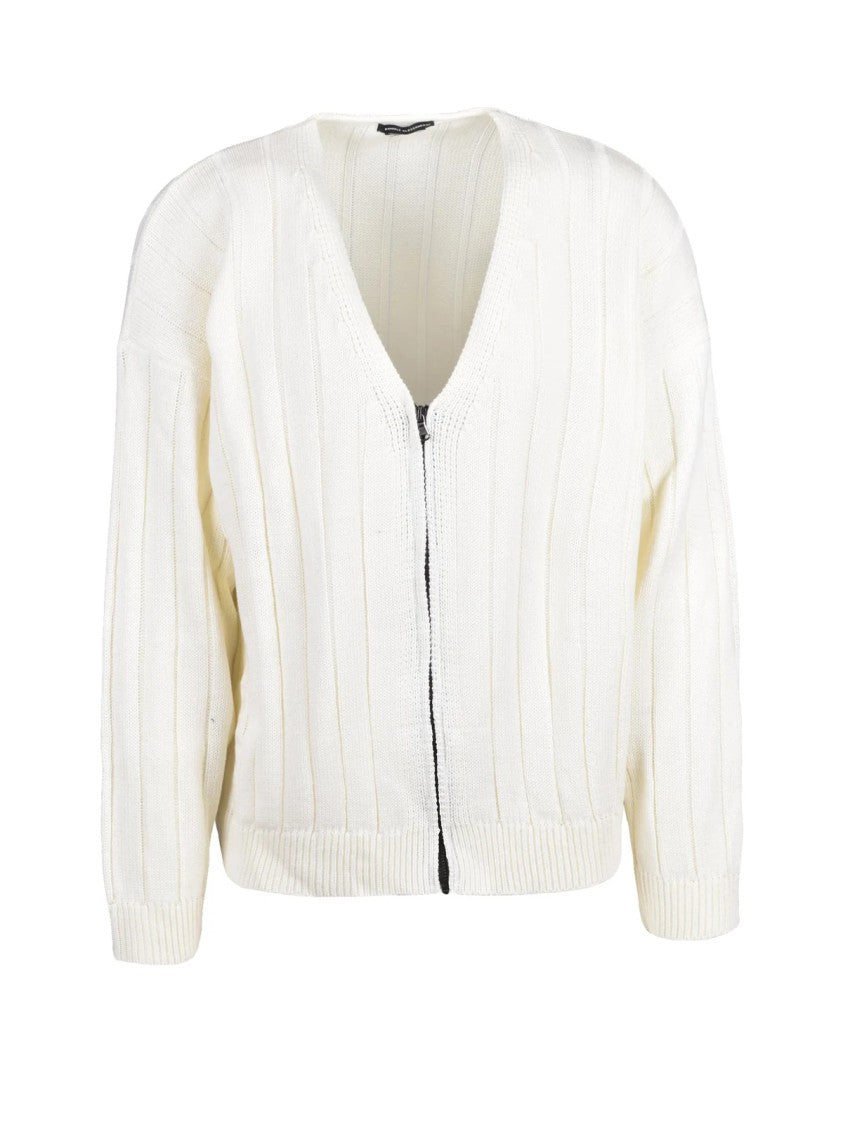 Daniele Alessandrini White Wool-Blend Zip Cardigan