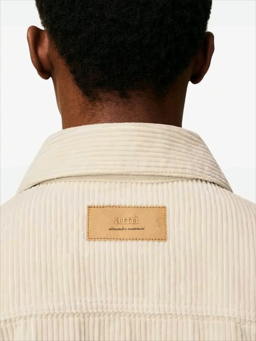 Ami Corduroy Velvet Oversized Shirt With Side Slits