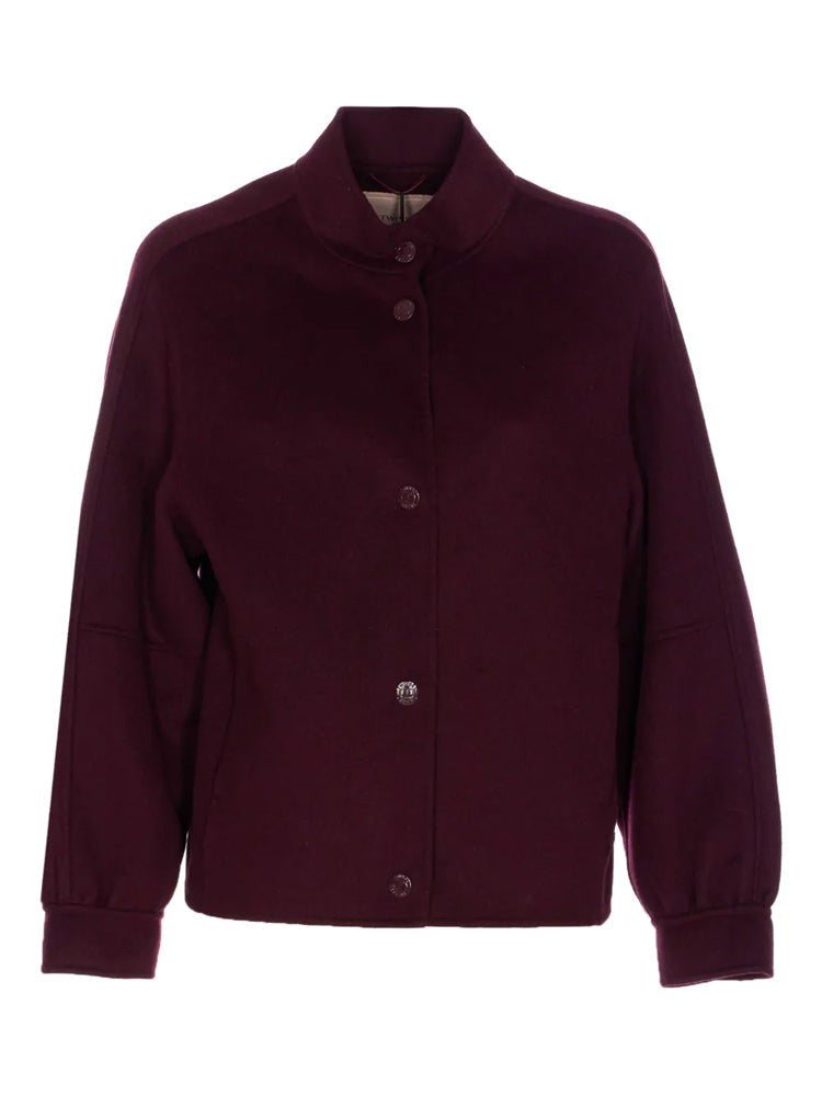 Twin-Set Red High-Collar Wool-Blend Bomber Jacket