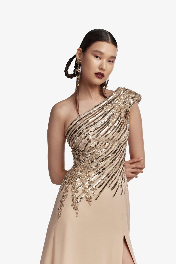 Saiid Kobeisy One Shoulder Sequin Long Dress