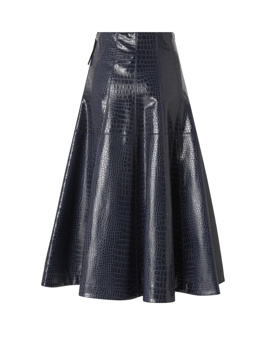 Pinko Blue Crocodile-Effect Midi Skirt