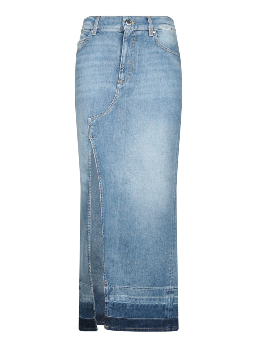 Pinko Tapered Denim Maxi Skirt With Tailored Finishes